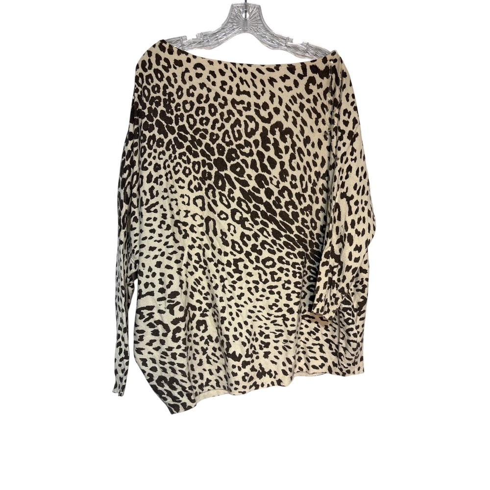 Entro Womens Brown Animal Print Boat Neck Long Sleeve Sweater Size L
